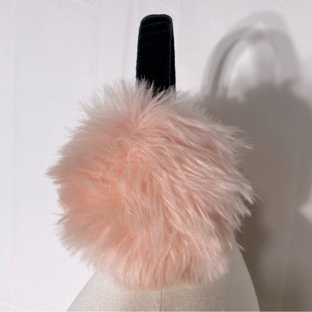 Women’s Light Pink Fluffy Faux Fur Ear Muffs With black Velvet Headband - Picture 5 of 10